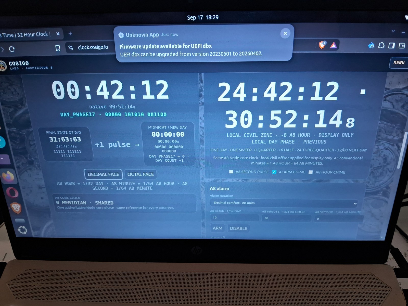 A8 32-hour Clock page photographed during the rig session.